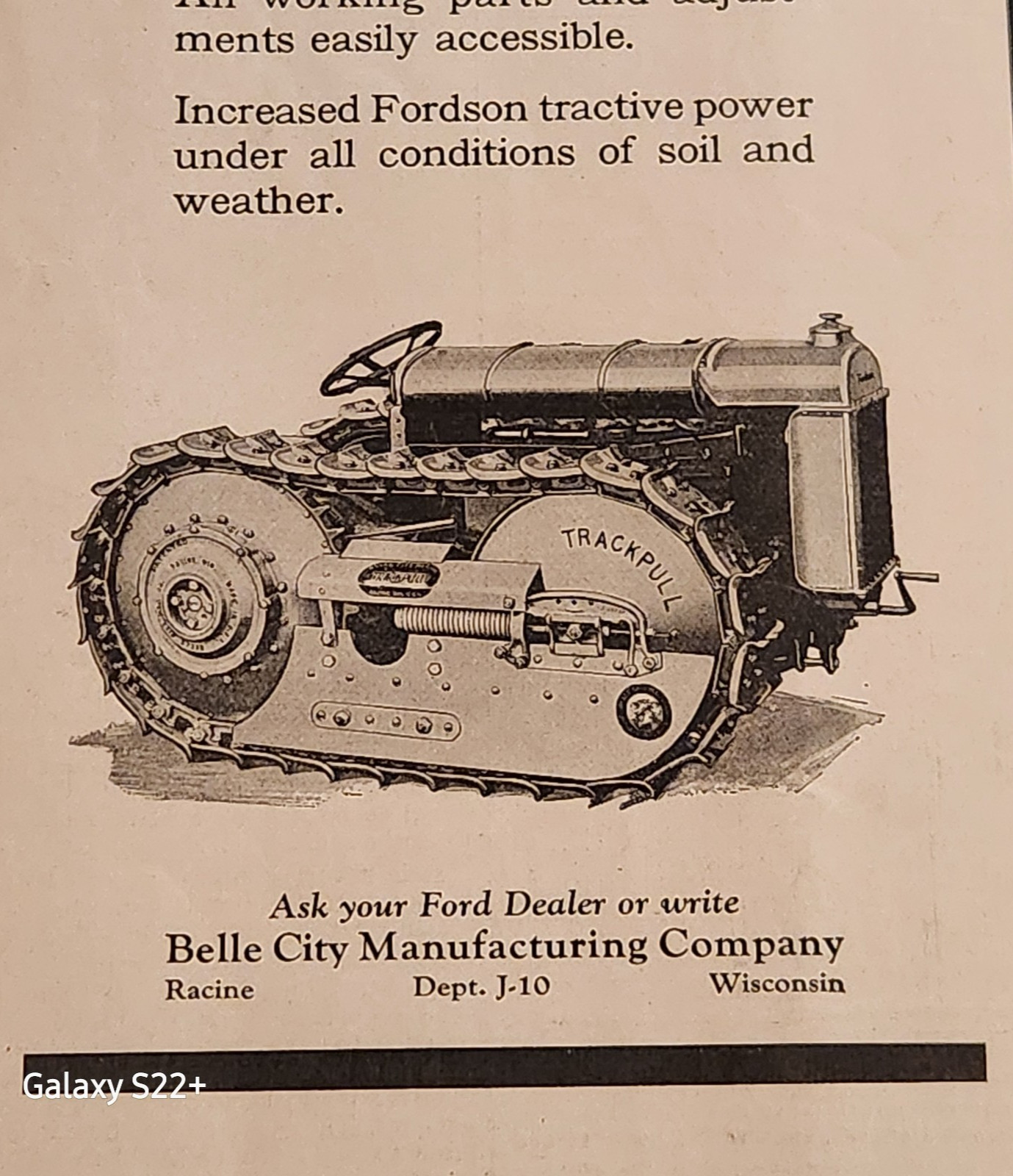 1926 Belle City Built Model « E » Tractor Bulldozer Fordson Original Print Ad