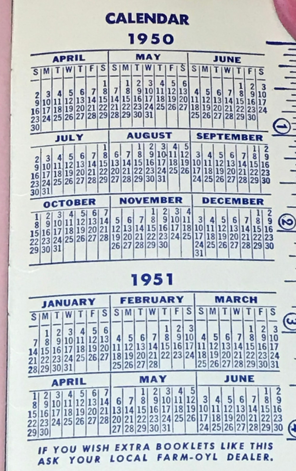 1950 Farm-Oyl Engineered Tractor Lubrication, Hein Imp. Co. Ad Notebook Calendar
