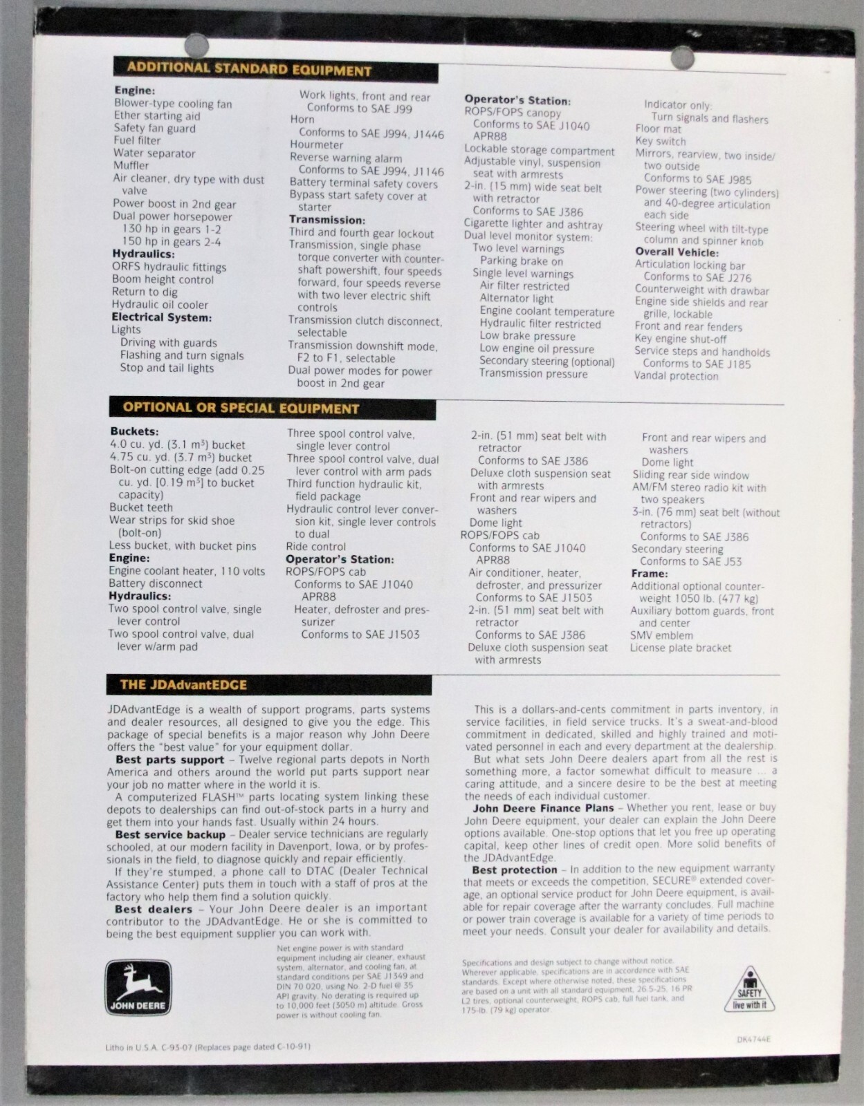 JOHN DEERE Brochures/Literature 744E Loader (Dual Horsepower) (08)