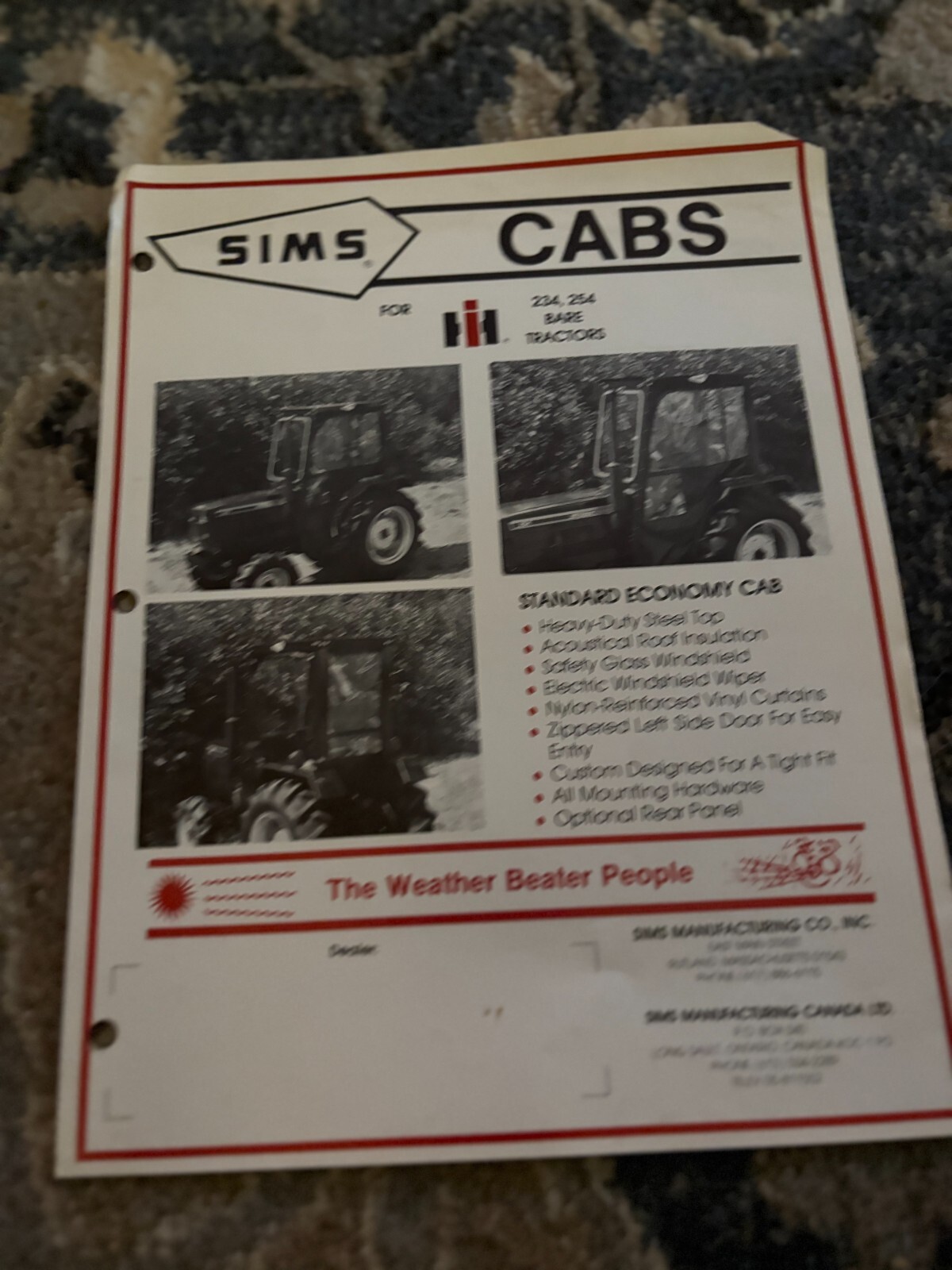 Sims Cab for International Harvester 234 254 Tractor Brochure FCCA24