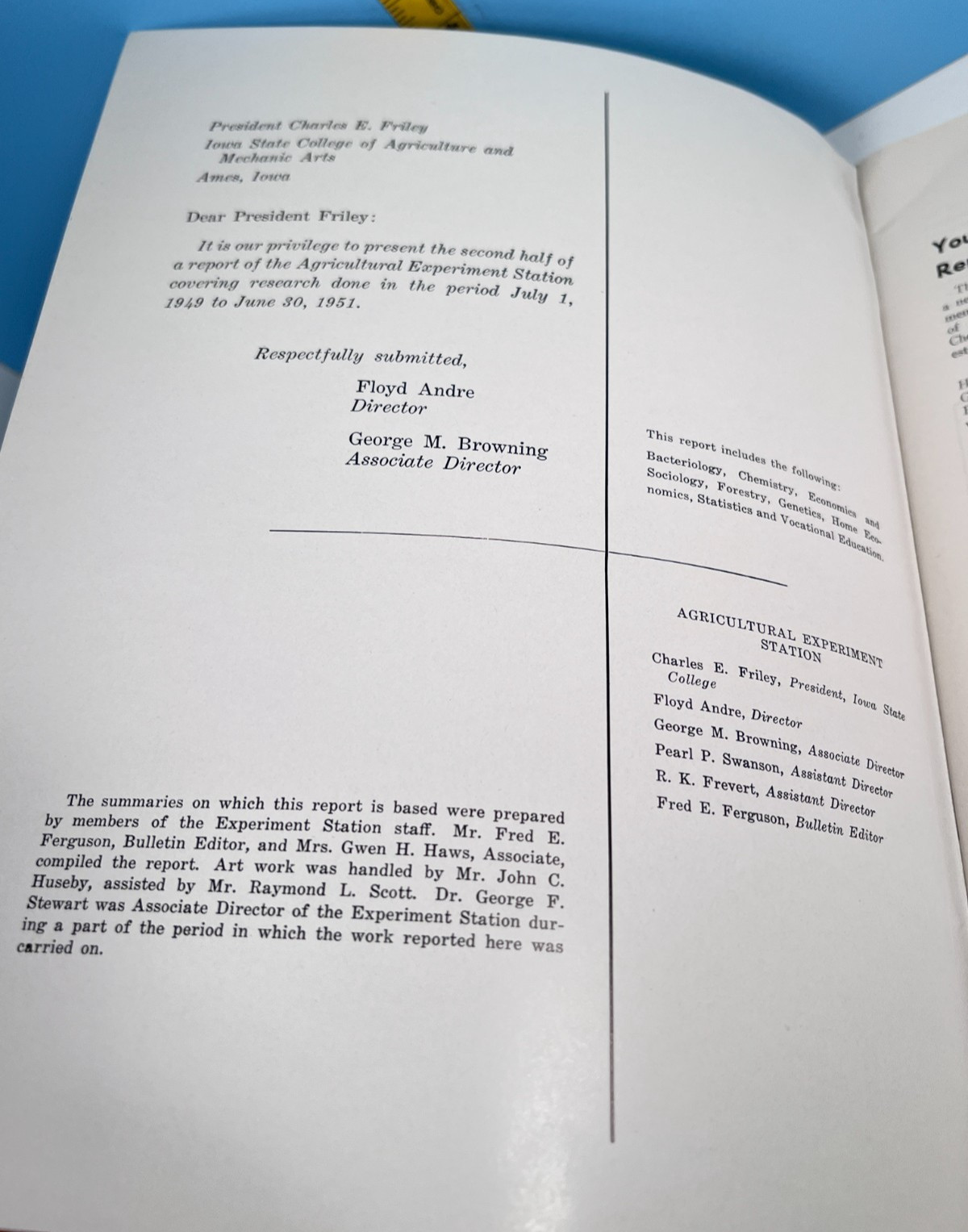 1949-1951 New Findings for Farm Tolk Report of Iowa Agricultural Part II.