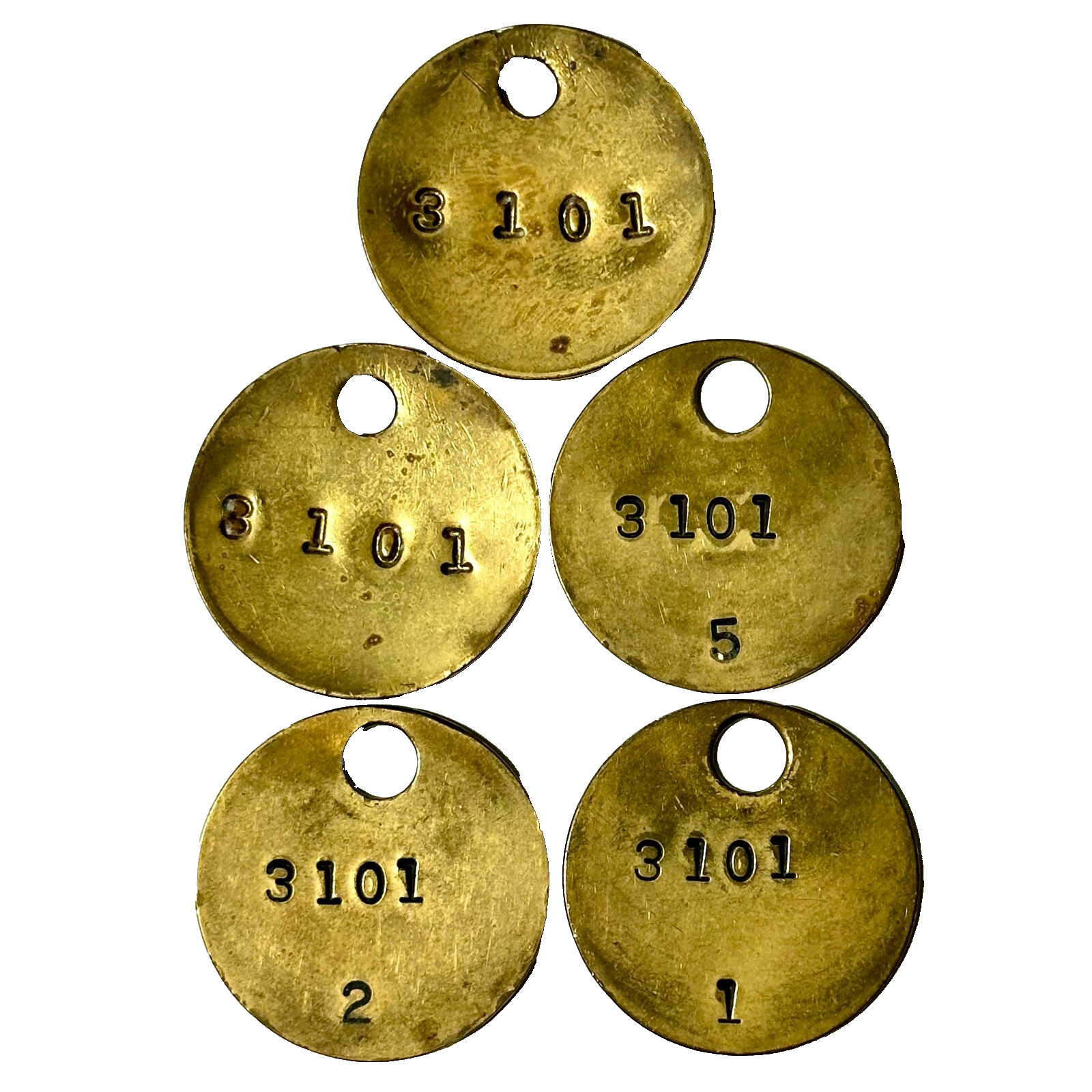 Baggage Check Tool Check Stamped Vintage Brass 1.25&Prime; Tag LOT OF 5