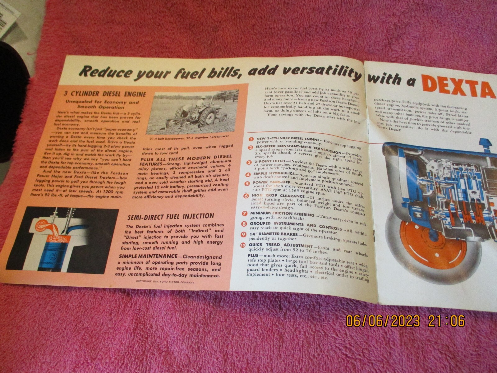 FORDSON DEXTA DIESEL TRACTOR BROCHURE 2-3 PLOW POWER VERSATILIE FREE SHIPPING