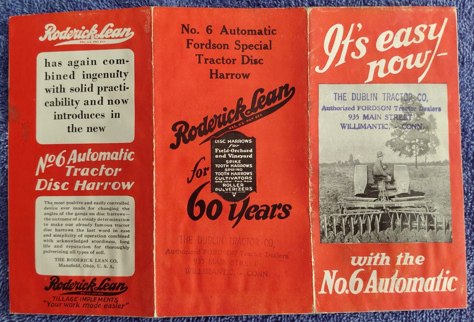 Roderick Lean No. 6 Automatic Tractor Disc Harrow Ad Fordson Dealer Brochure