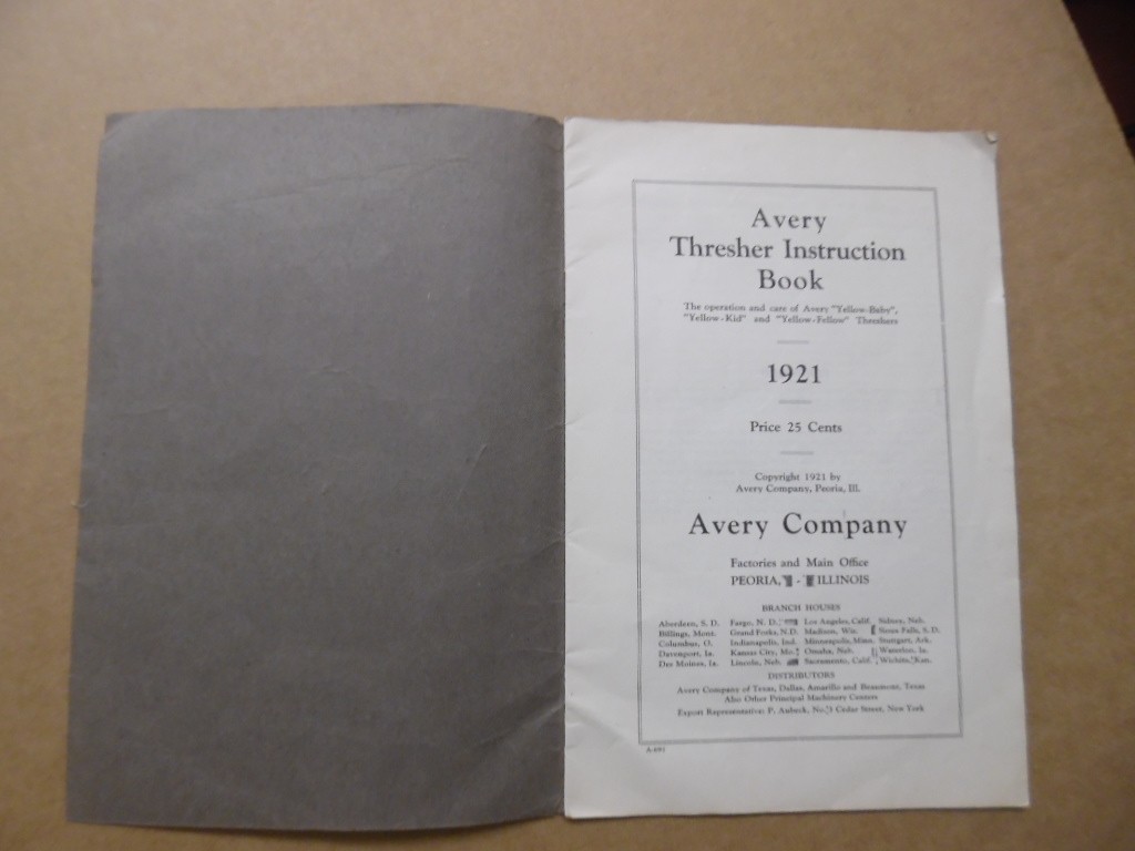 1921 Avery Thresher Instruction Book Manual Yellow-Kid More Peoria IL ORIGINAL