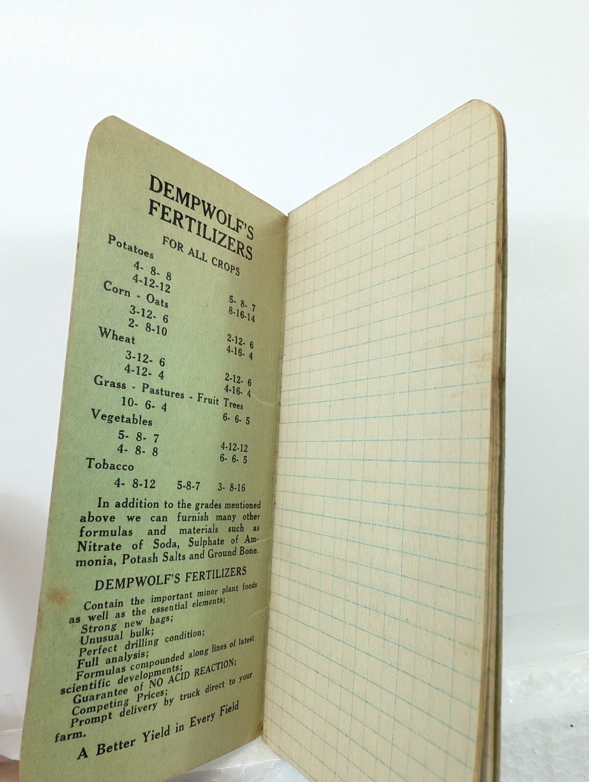 1940 DEMPWOLF&rsquo;S FERTILIZERS – York Chemical Works – BOOKLET – PA