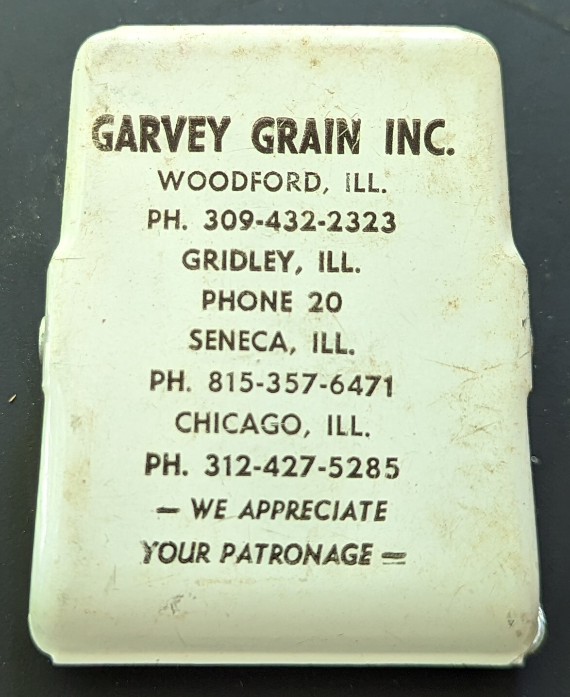 Vintage Garvey Grain Inc. Advertising Refrigerator Metal/Paper Clip, Gridley ILL