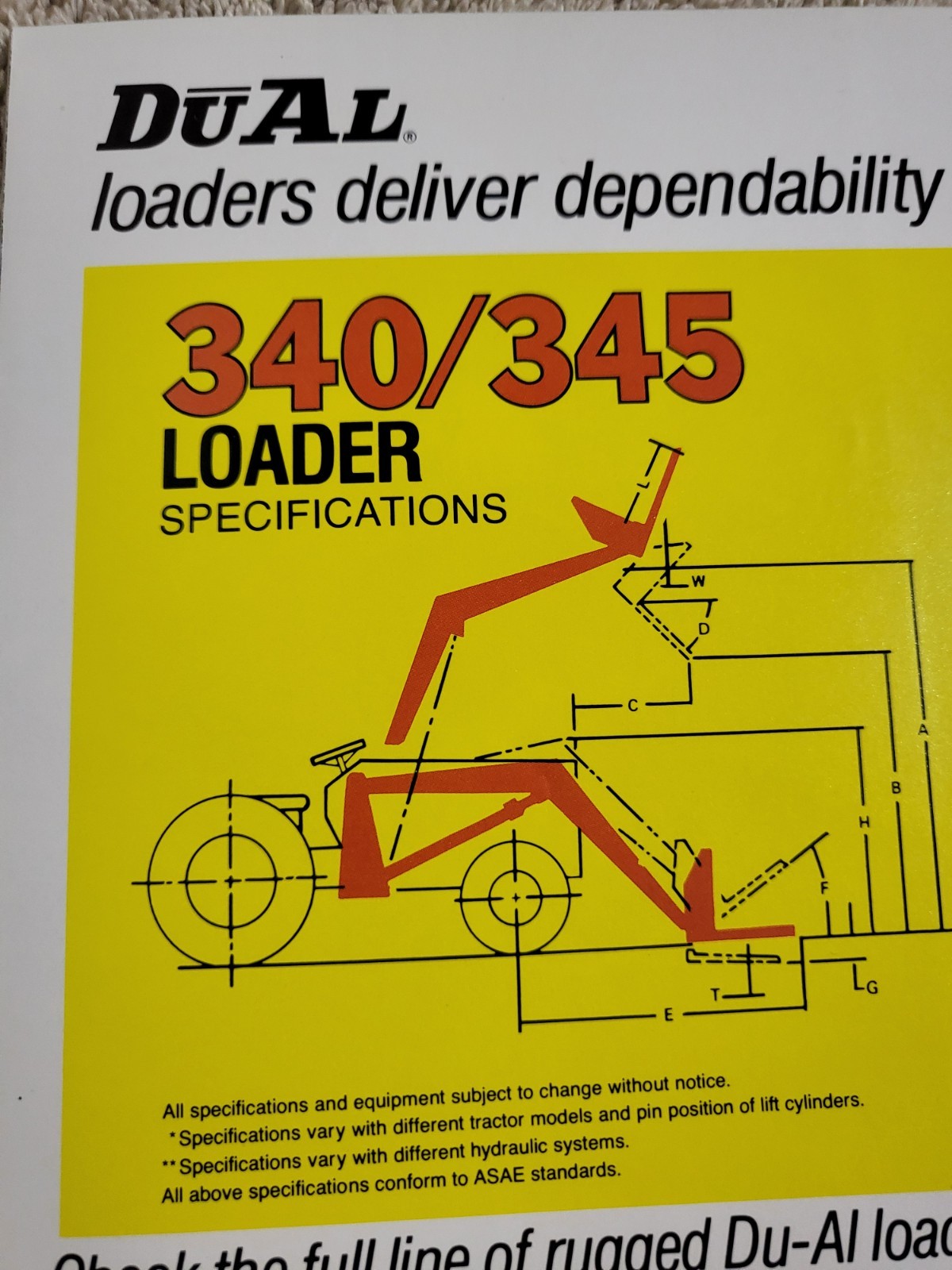 DUAL 340 / 345 Tractor Front LOADER BROCHURE John Deere MF Sioux Falls, SD.