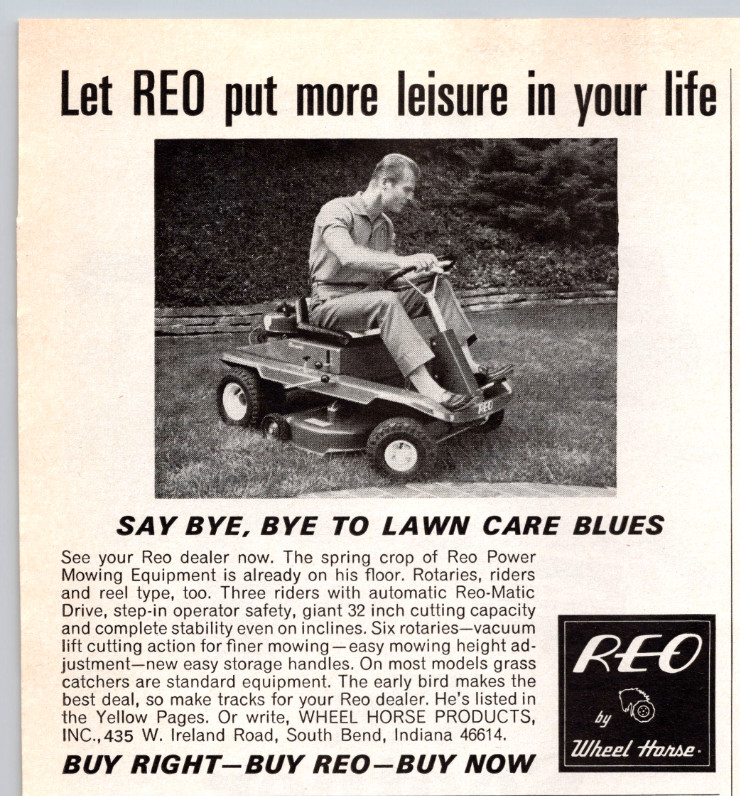 1967 Print Ad REO Wheel Horse Riding Lawn Mower Tractor More Leisure In Life