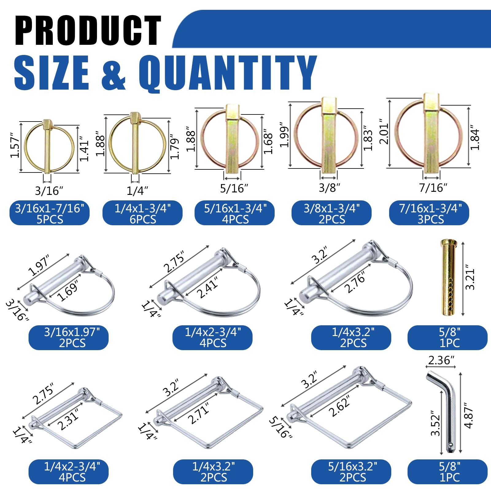 365PCS Trailer Hitch Pin Assortment Kit, Heavy Duty Cotter Pins R Clips Locki…