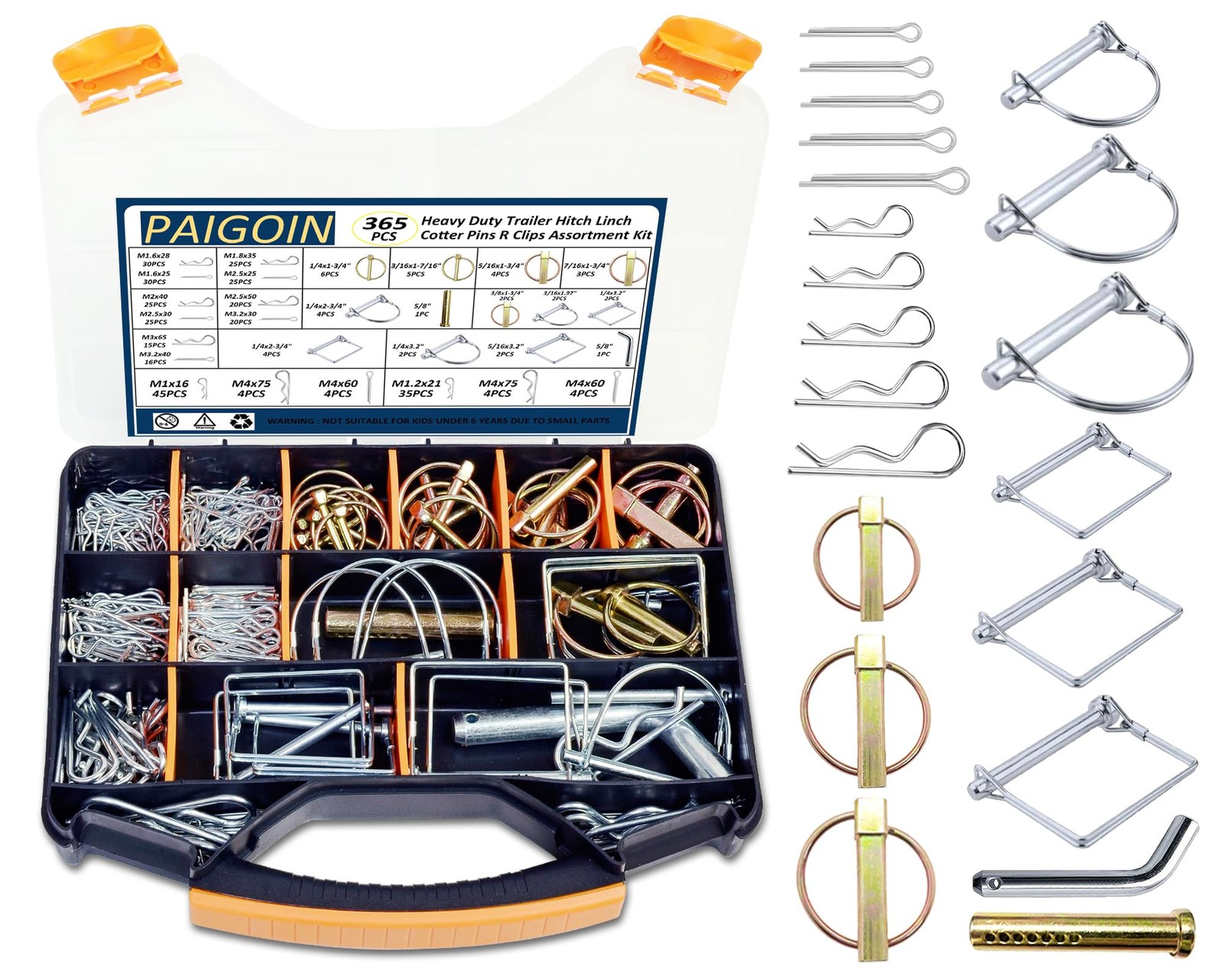 365PCS Trailer Hitch Pin Assortment Kit, Heavy Duty Cotter Pins R Clips Locki…