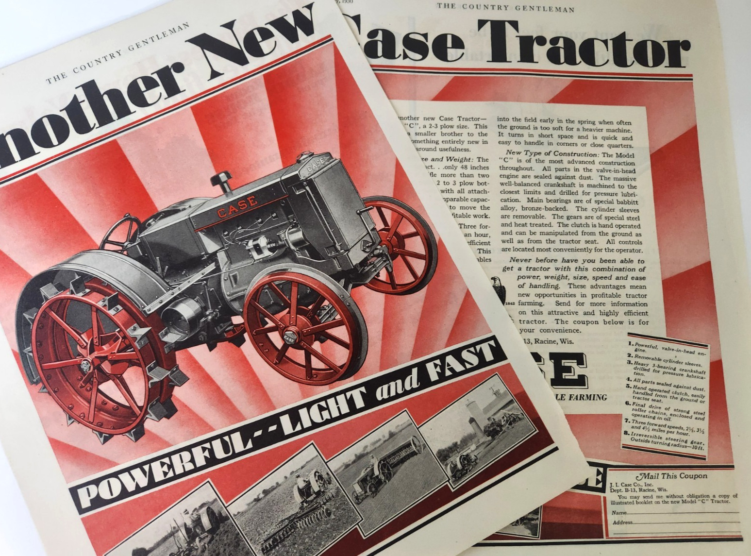 Model C Farm Farming Tractor Case 2 Page Vintage 1930 Ad Magazine Print