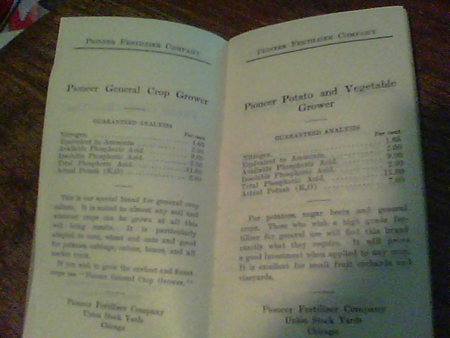 1909 Pioneer Fertilizers raise big crops booklet Union Stock Yard Chicago bl