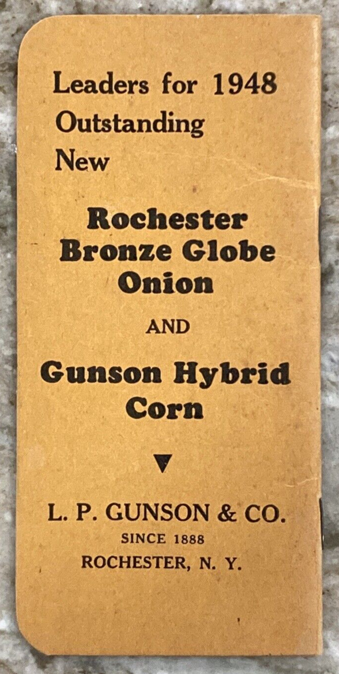 L.P. GUNSON & CO. Rochester NY Farming Seed Memo Booklet 1947 Memo Book A994