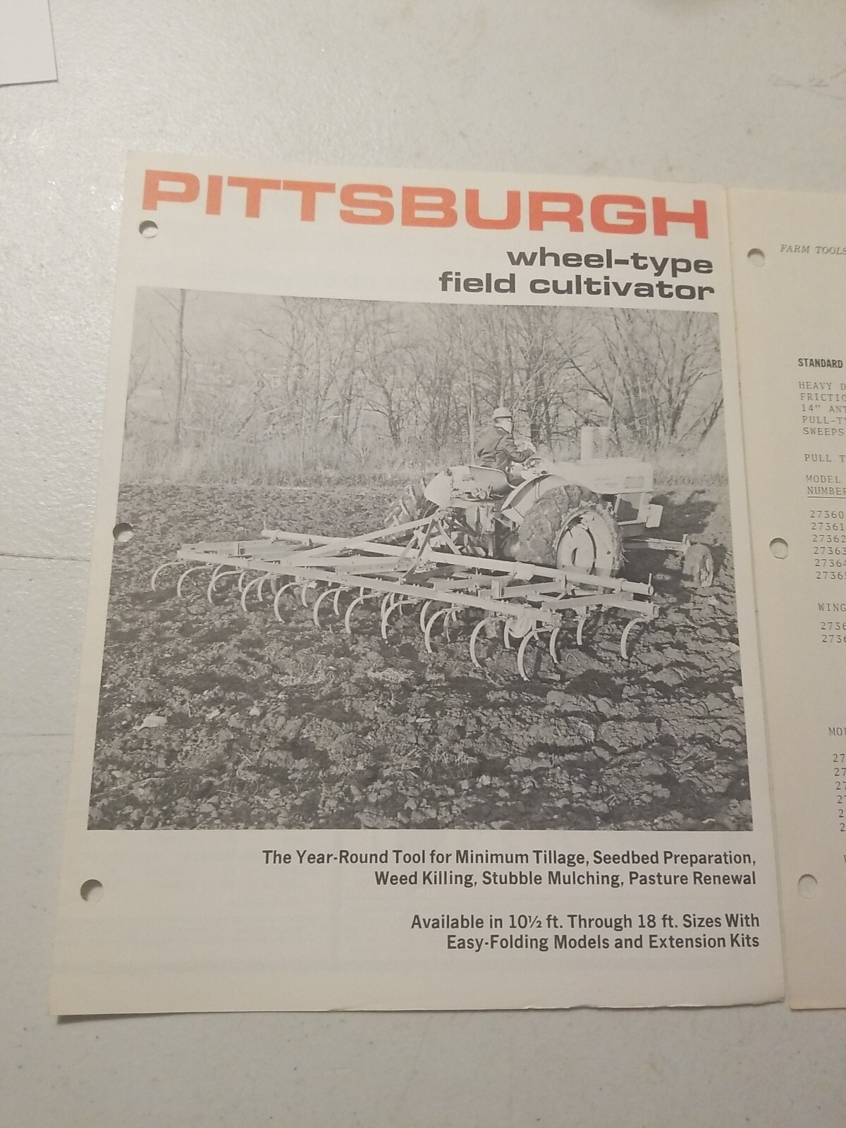 1970 PITTSBURGH FORGINGS CO. WHEEL TYPE FIELD CULTIVATOR BROCHURE & PRICE LIST