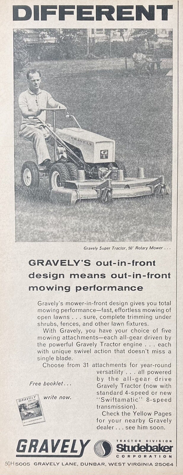 1964 AD(XH5)~STUDEBAKER CO. DUNBAR, WEST VA. GRAVELY LAWN TRACTOR
