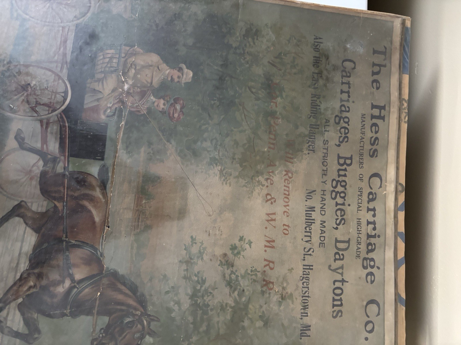 The Hess Carriage Co. Vintage Advertisement Sign Carriages Missing Calendar Part