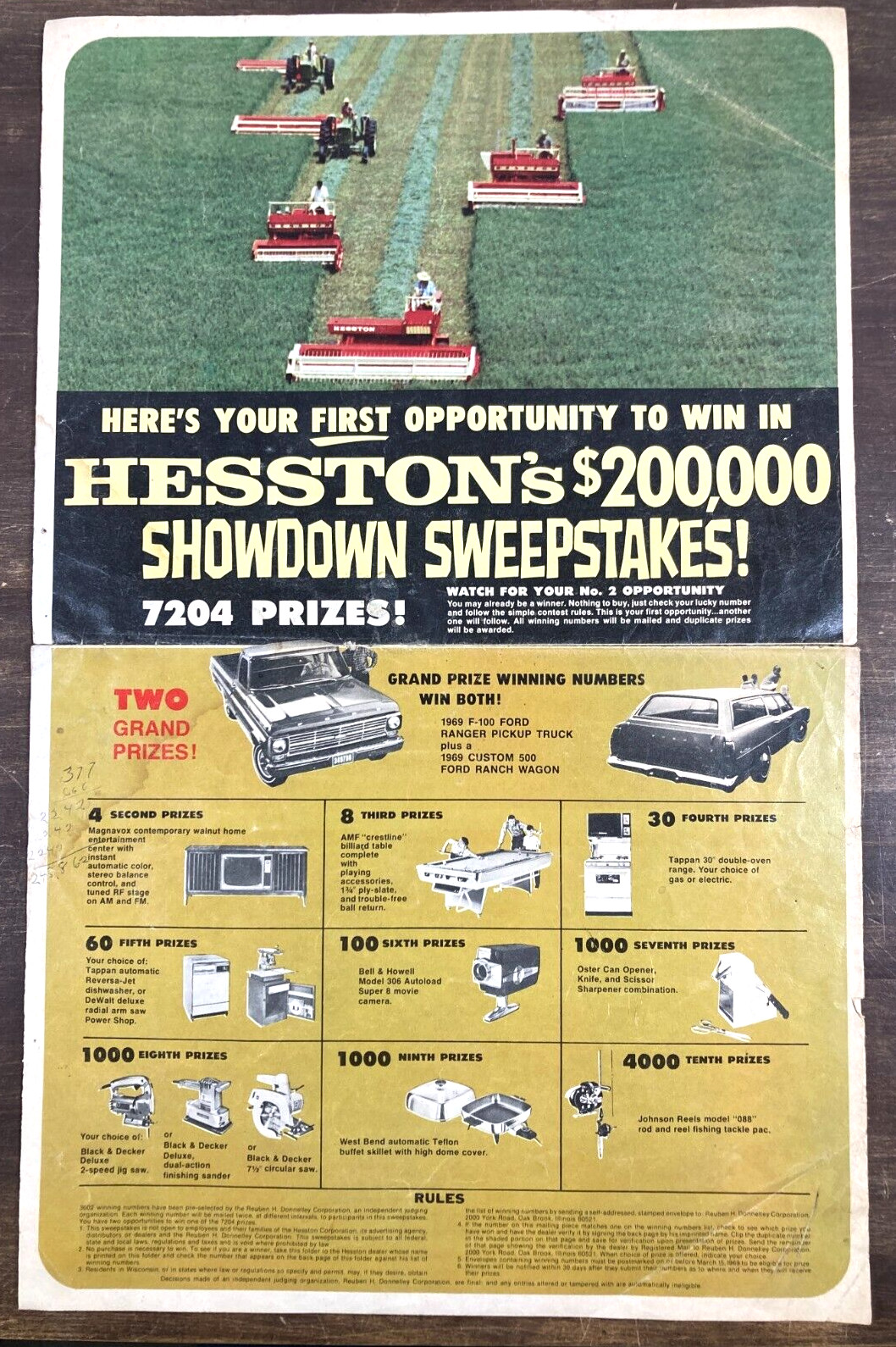 Hesston Showdown Sweepstakes 1968 Dealer Mailer Foldout Poster Ad Sales Brochure