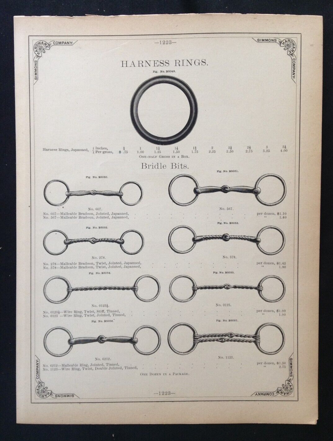 1888 Vintage Simmons Hardware Catalog Pgs Victorian Horse Hames Snaps Rings