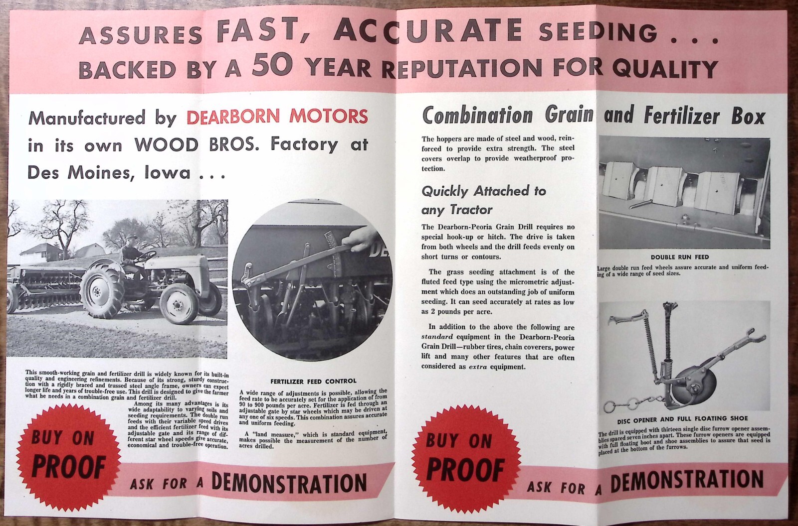 1950 DEARBORN-PEORIA GRAIN DRILL FORD TRACTOR ADVERTISING SALES BROCHURE Z6116