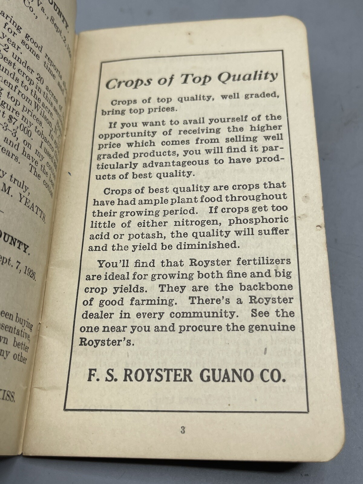 1927-1928 FS Royster Guano Co. Royster Fertilizers Advertising Memo Book.