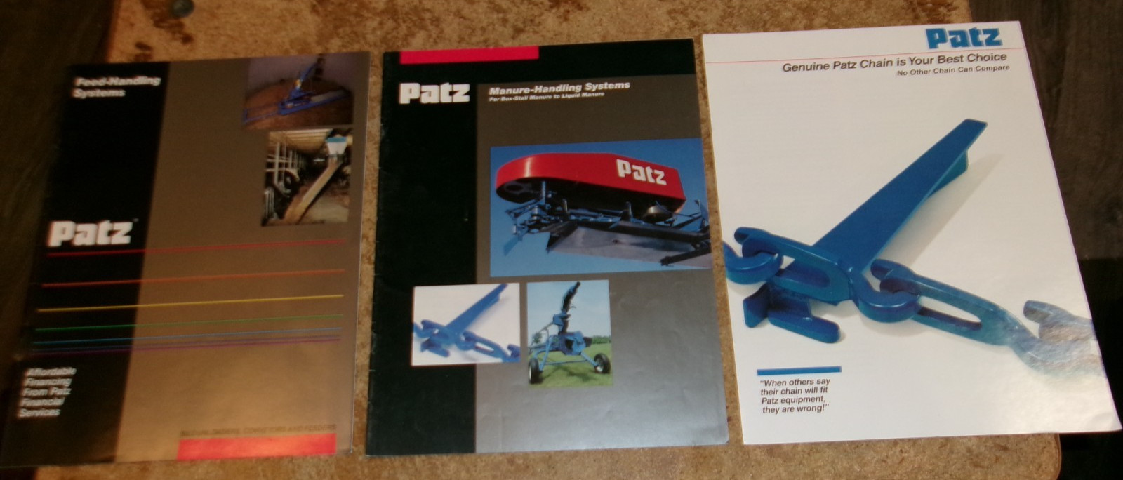 3-lot 1990&rsquo;s patz equipment brochures in good shape used
