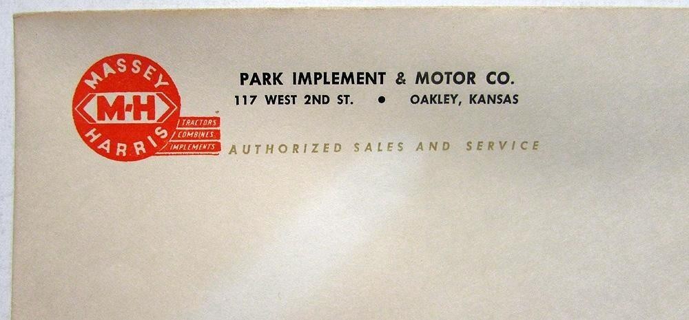 1940s ? Massey Harris Tractor Dealer Labeled Envelopes Park Implement Oakley KS