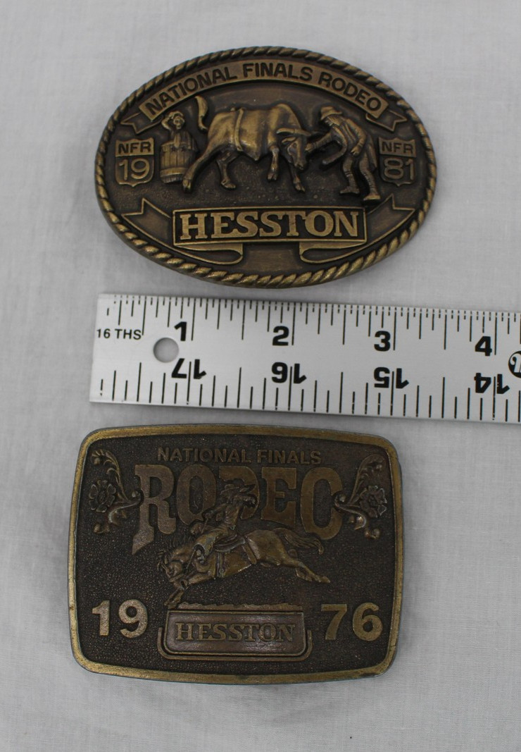 Vintage Hesston National Finals Rodeo Belt Buckles Lot Of 2 1976 1981 Brown