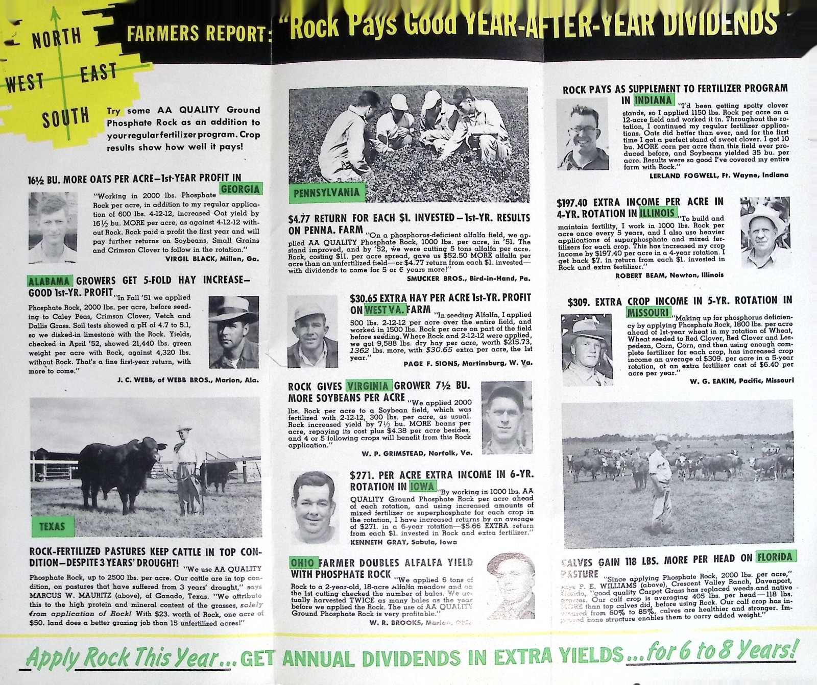 Vintage AA Quality Phosphate Rock Farm Soil Fertilizer Advertising Brochure