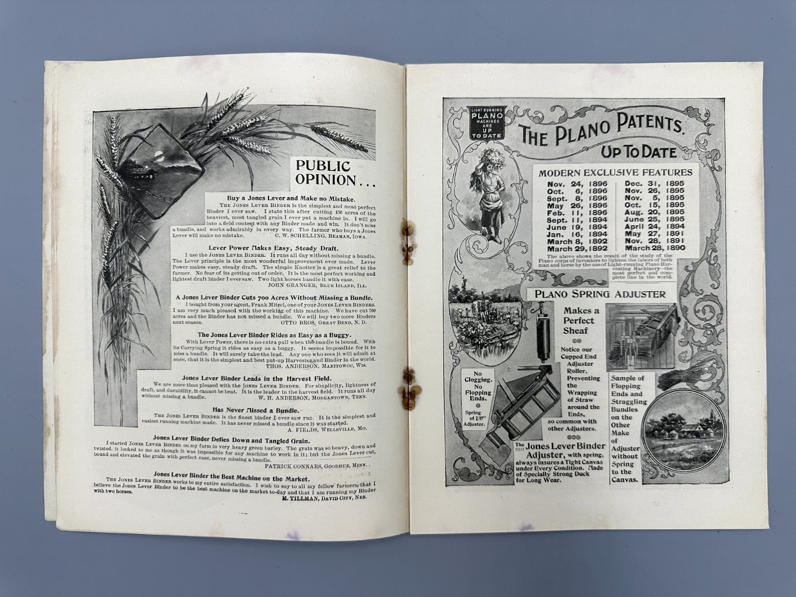 1897 PLANO Farm HARVESTING Machinery CATALOG Advertising ANTIQUE Harvester