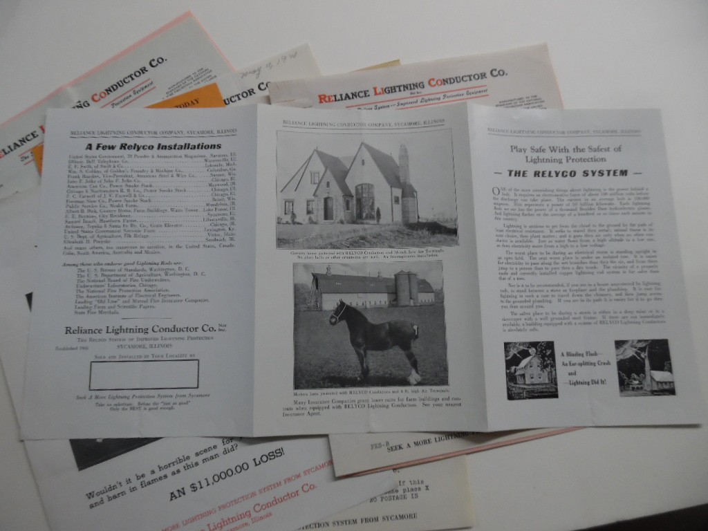 c.1938-40 Reliance Lightning Rod Conductor Co. Relyco Brochure Paper Lot Vintage