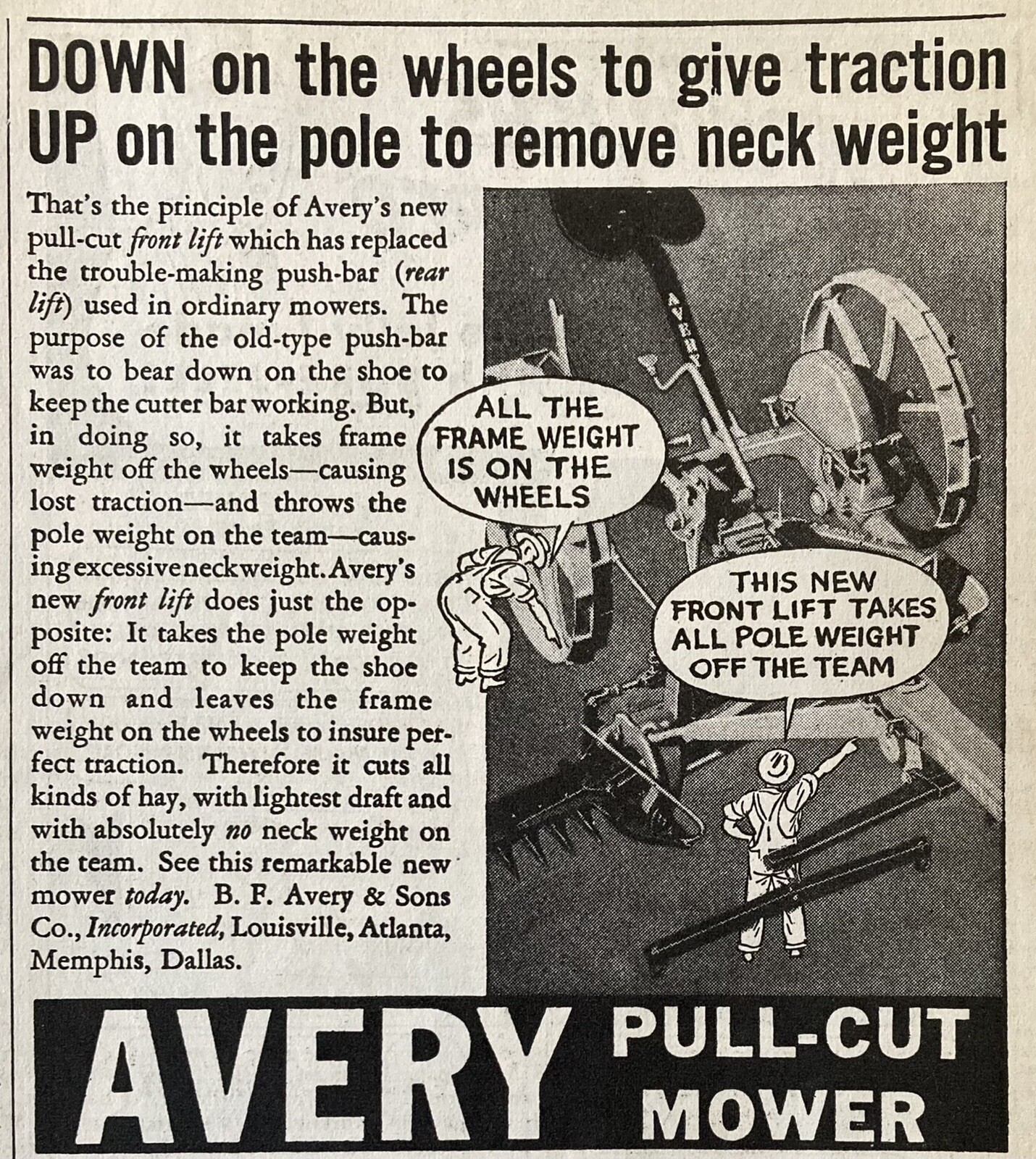 1938 AD.(XG18)~B.F. AVERY & SONS CO. AVERY PULL-CUT MOWER