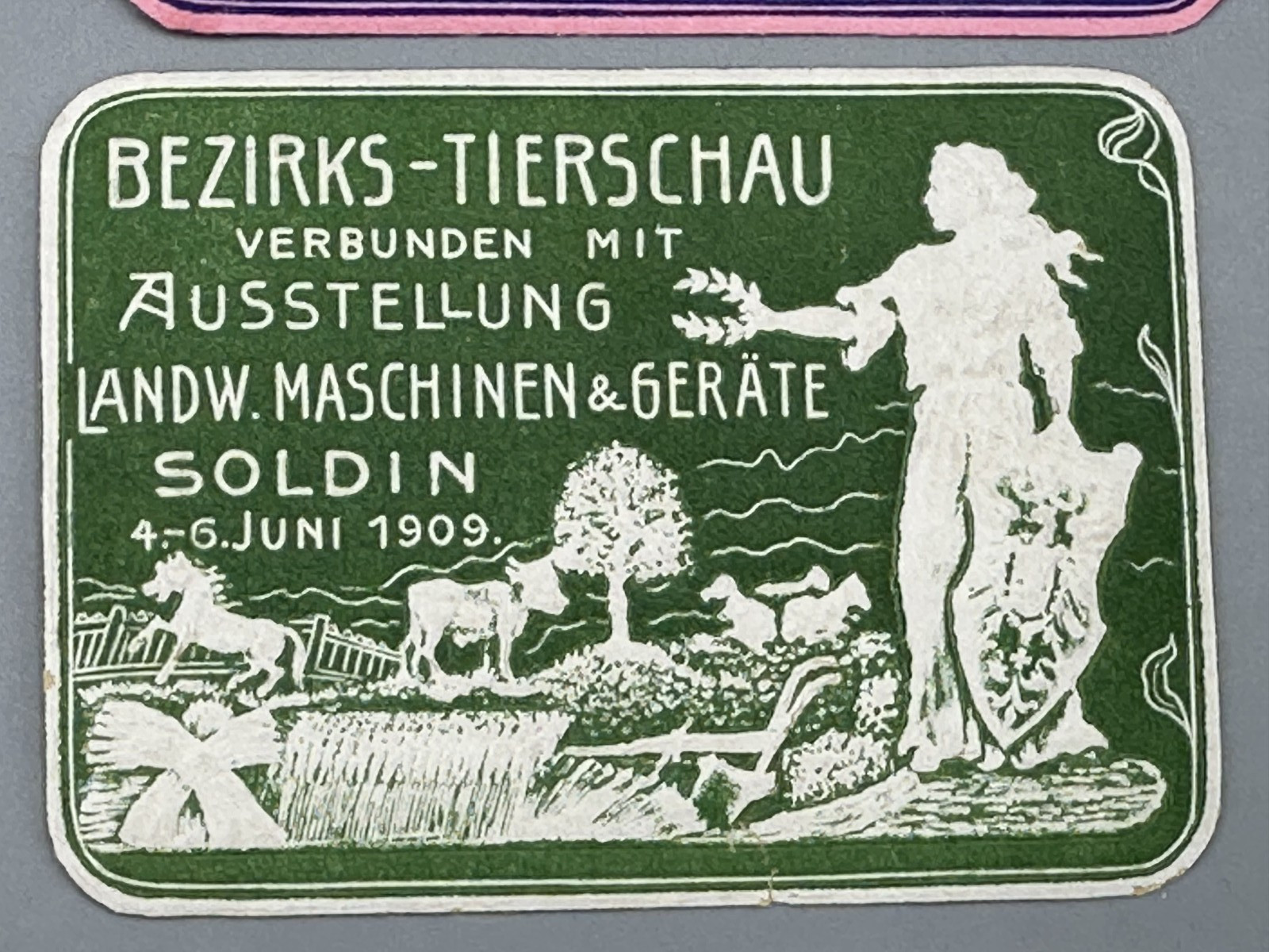 1909 SOLDIN Germany FARM EXPO Agricultural ANIMAL Advertising POSTER STAMP
