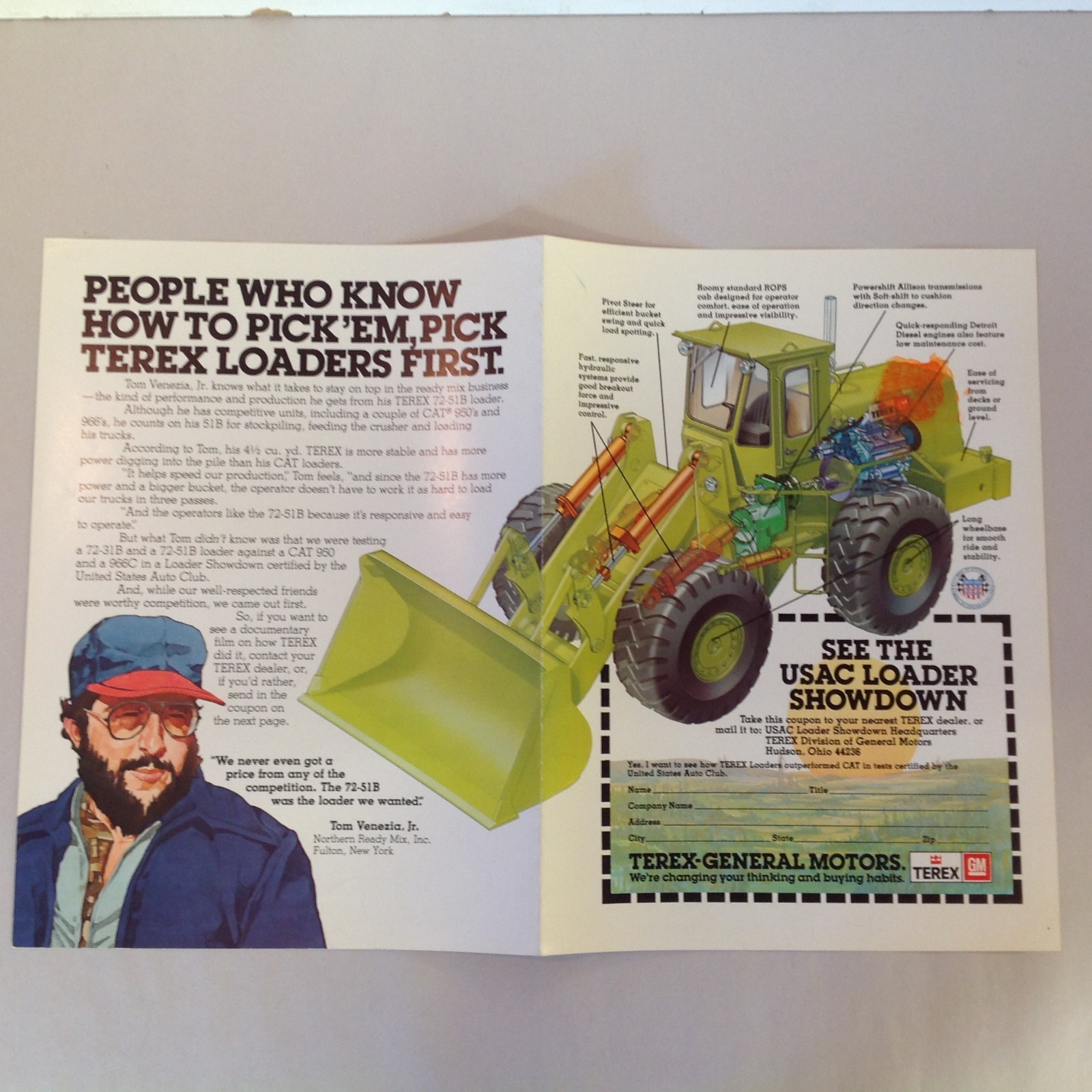 Vtg 1978 Terex-General Motors Color Fold Out Brochure 72-51B Tom Venezia Jr