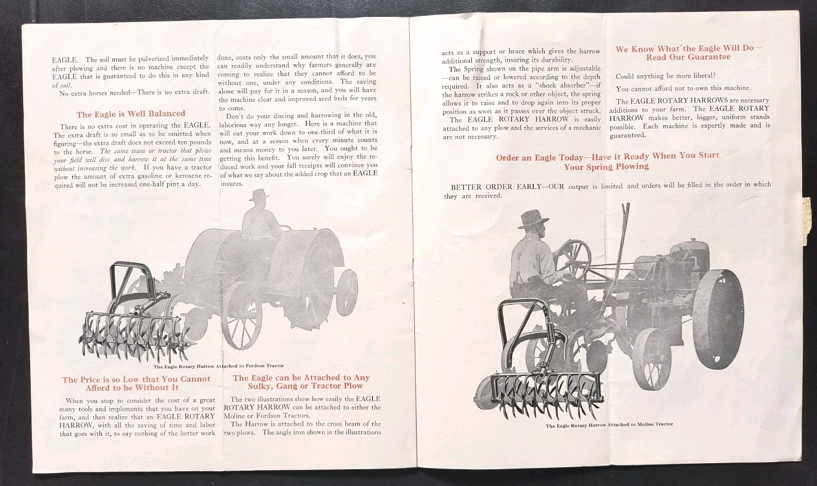 1920 Eagle Mfg. Rotary Harrow Dealer Advertising Brochure Lot Farming Ad Ill