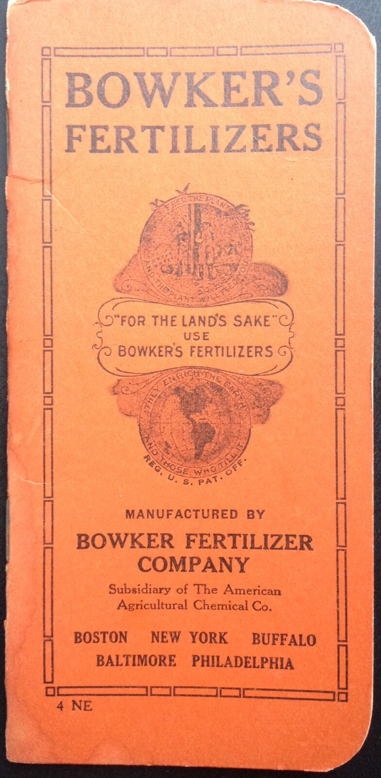 C.1923 BOWKER&rsquo;S FERTILIZERS HANDY POCKET NOTEBOOK, STOCKBRIDGE MANURES