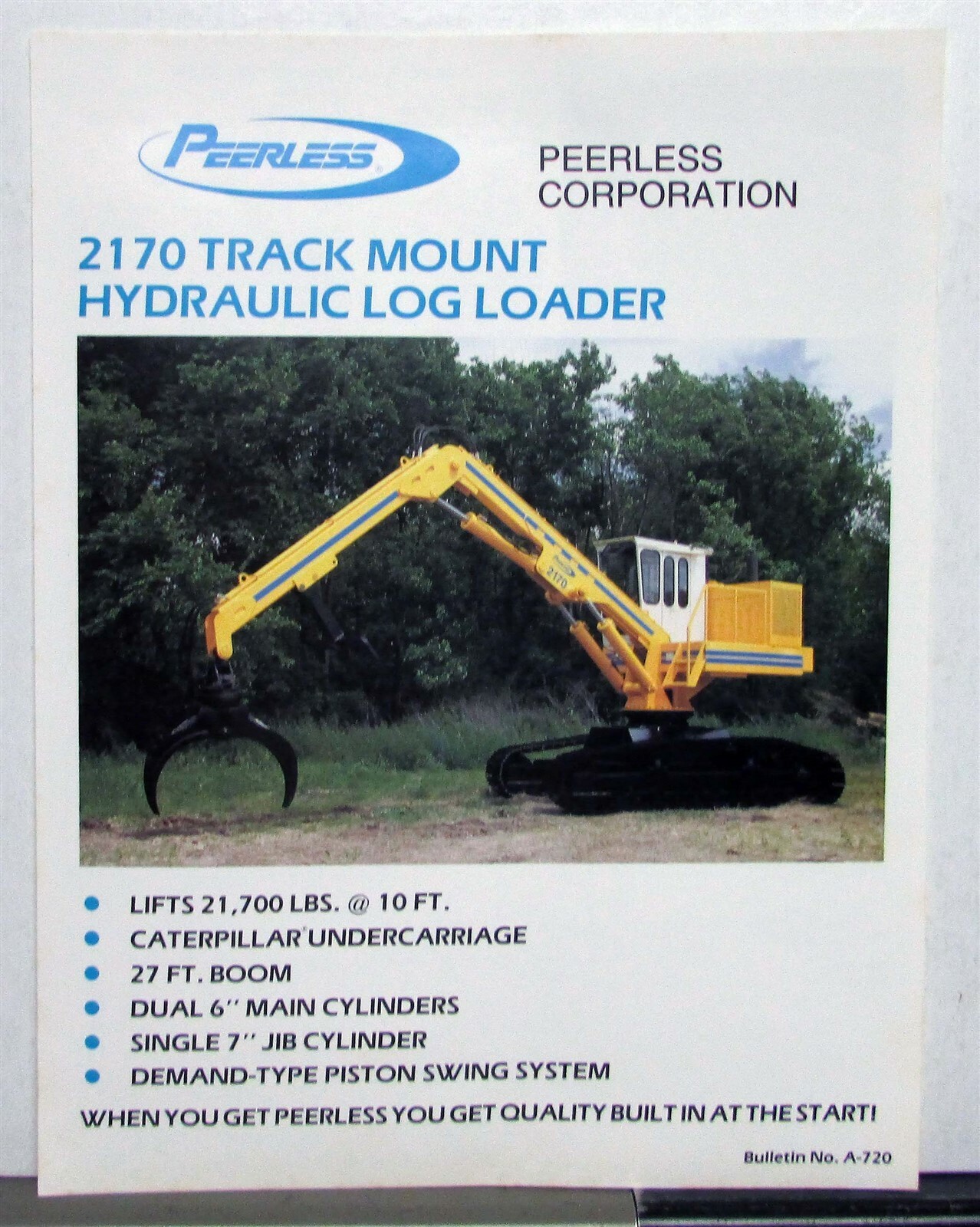 1975-1980 Peerless 2170 Track Mount Hydraulic Log Loader Construction SalesSheet