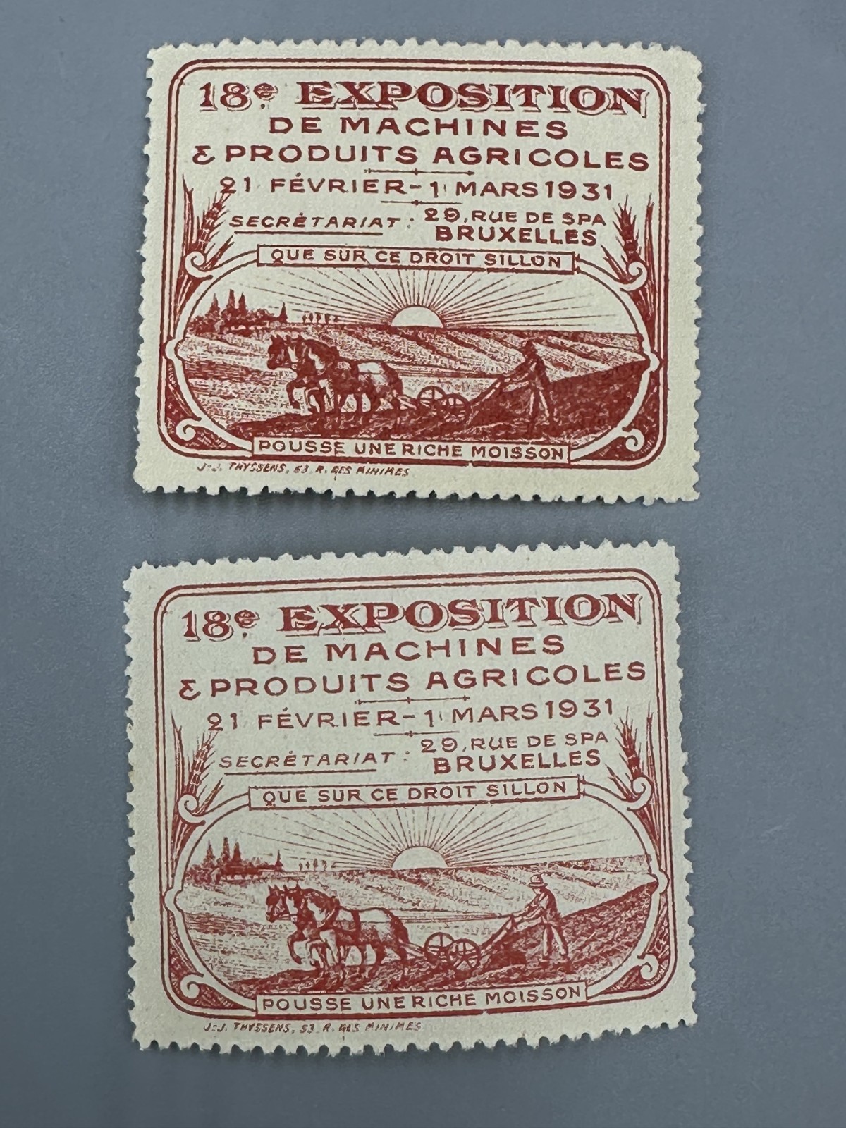 1913 -1932 Belgium FARM MACHINERY EXPO Advertising POSTER STAMP Vintage