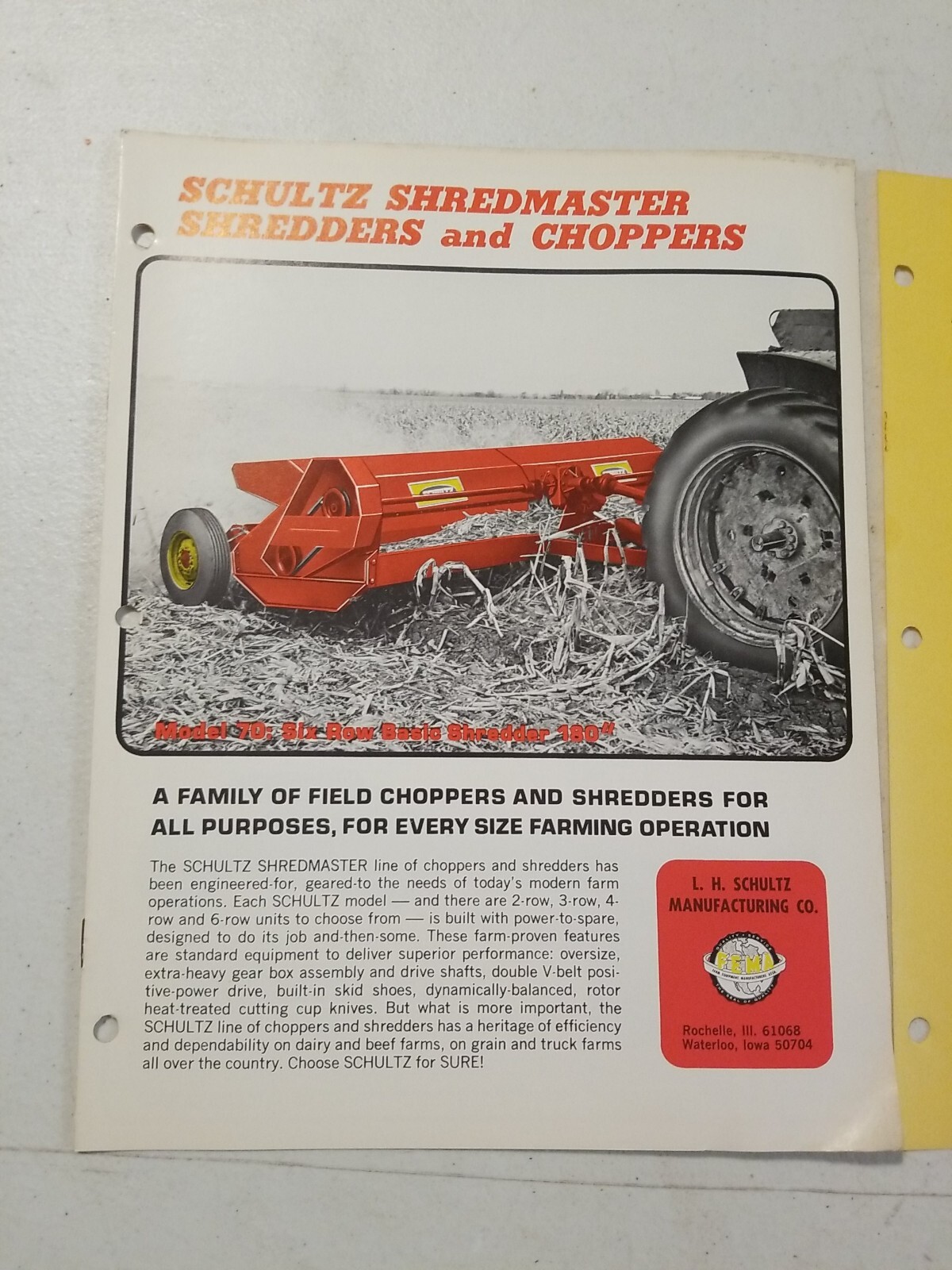 Vintage 1970 L.H. SCHULTZ Mfg Co GENERAL MANURE SHREDDER CHOPPER BROCHURE PRICES