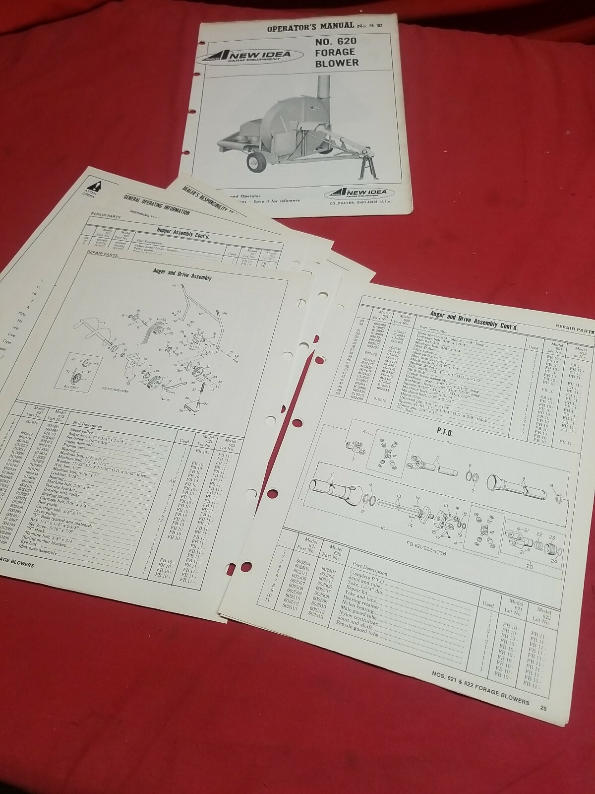 VINTAGE New Idea 620, 621, 622 FORAGE BLOWER PARTS OPERATORS MANUALS