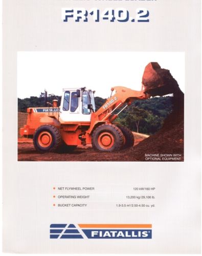 Fiat Allis FR140.2 wheel loader specs sales literature