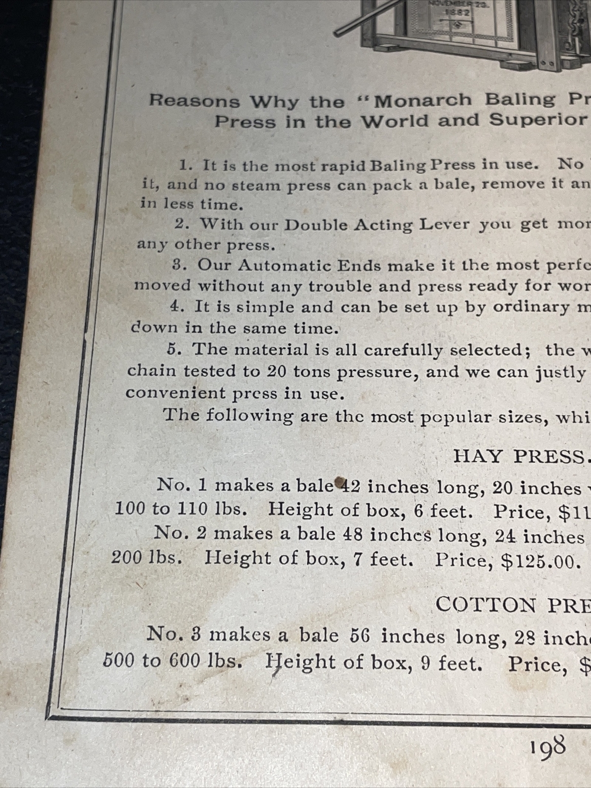 1891 Baldwin – Monarch Bailing Press Farm Advertising – Norfolk – New Orleans