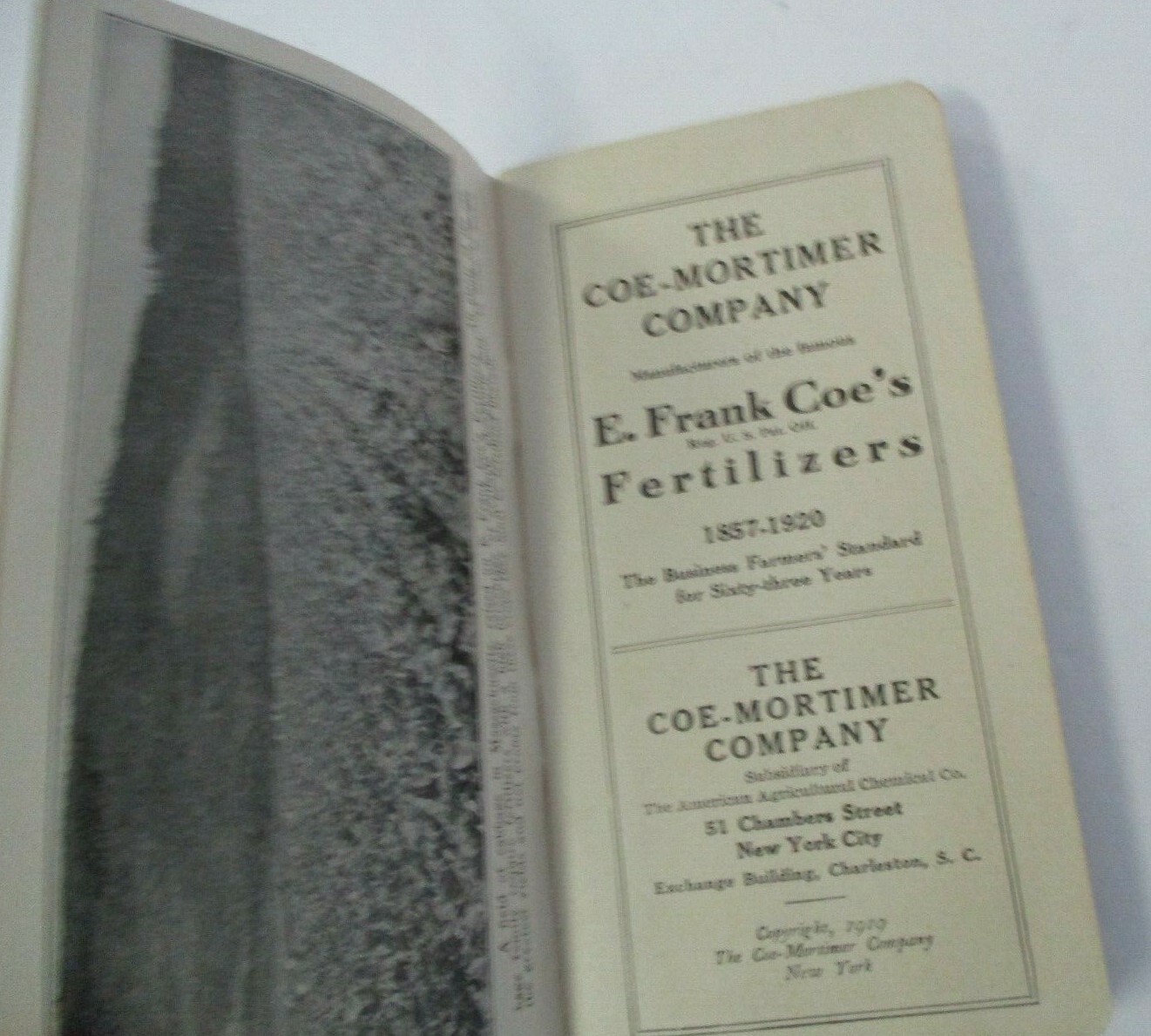 COE-MORTIMER FERTILIZERS Advertising Memo Booklet, 1919