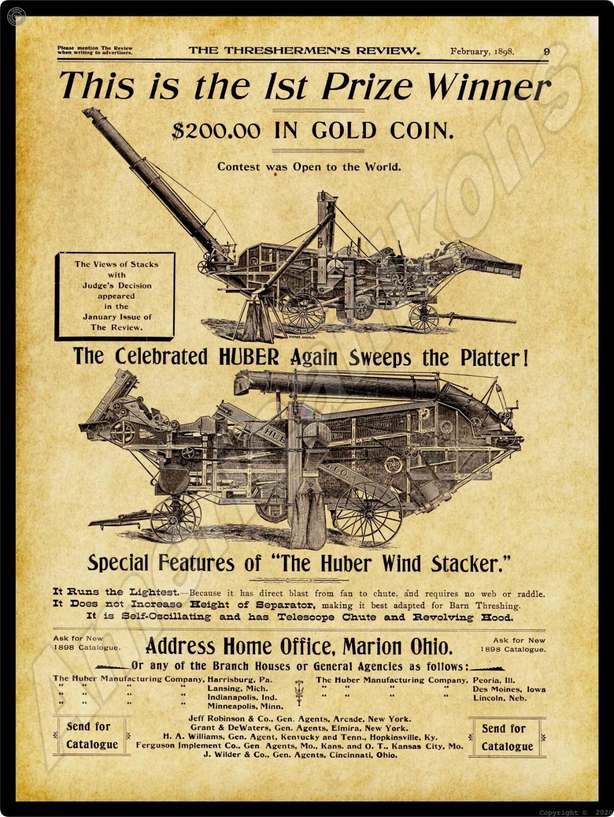 1898 Huber Wind Stacker NEW Metal Sign – 24&Prime;x30&Prime; USA STEEL XL Size 7 lbs