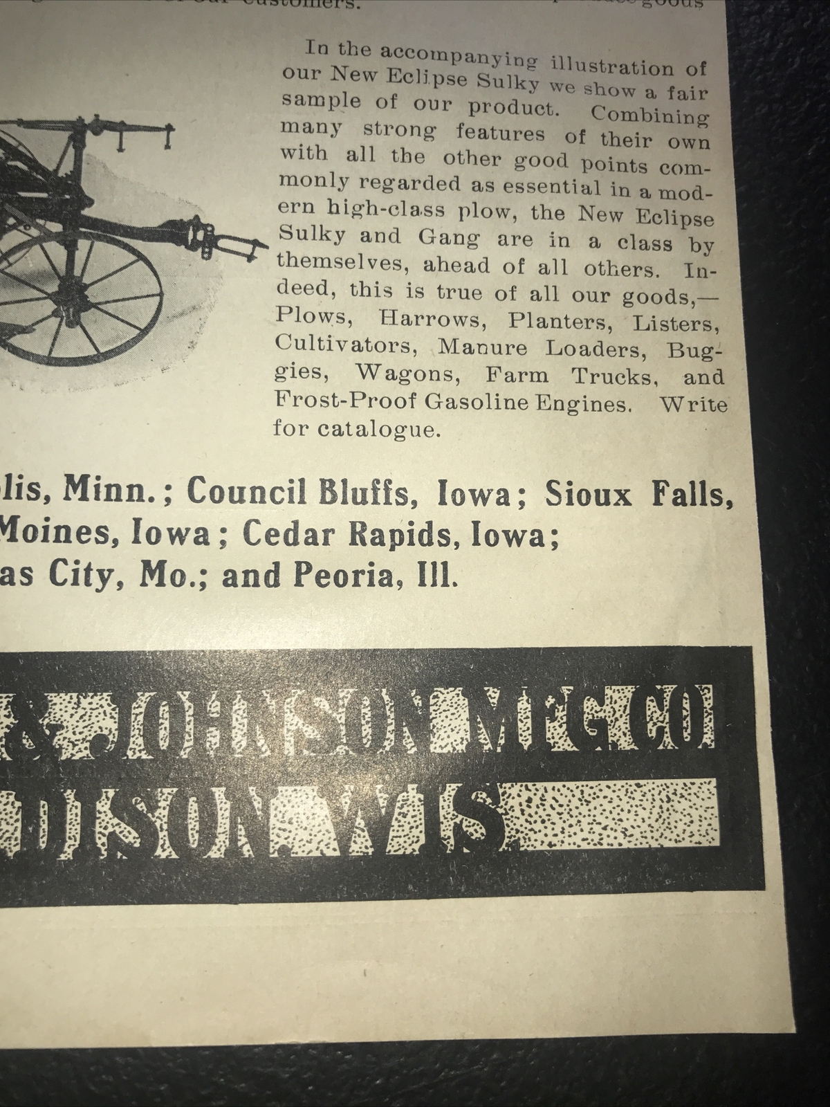 1908 Fuller & Johnson Implement Farm Advertising – Minneapolis – Minnesota
