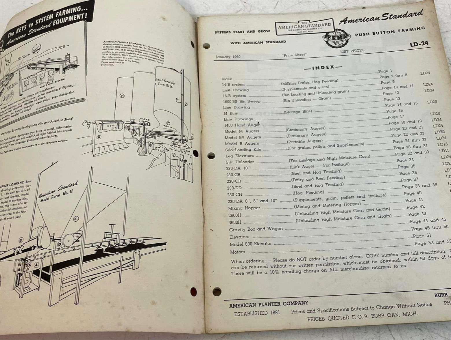 Vtg 1958 American Standard Planter Farm Equipment Brochure Catalog and Inserts