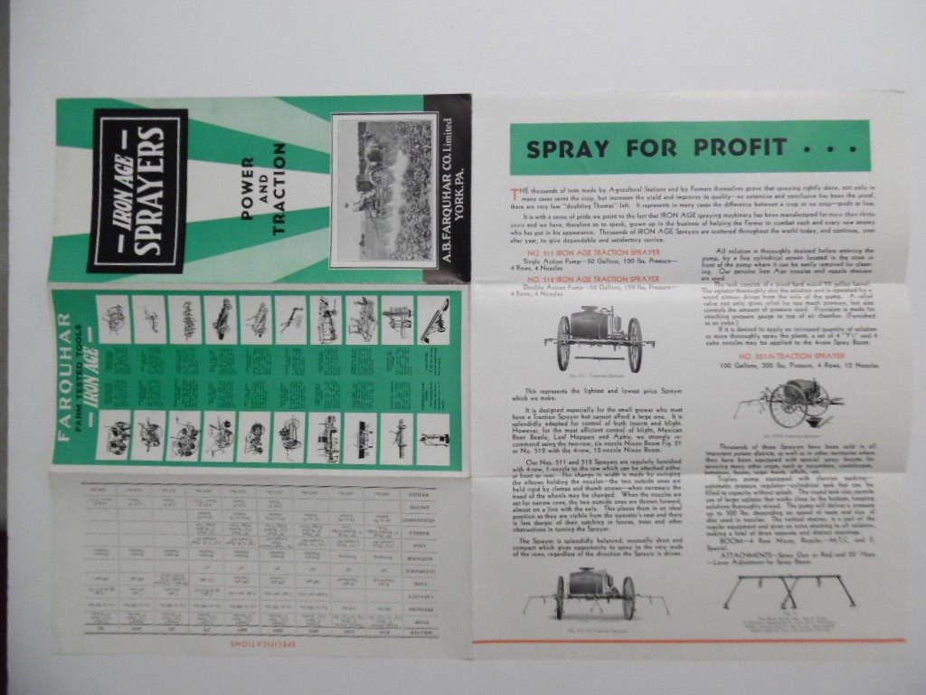c.1930s IRON AGE Farm Tractor Power Sprayer Duster Brochure A.B Farquhar Vintage