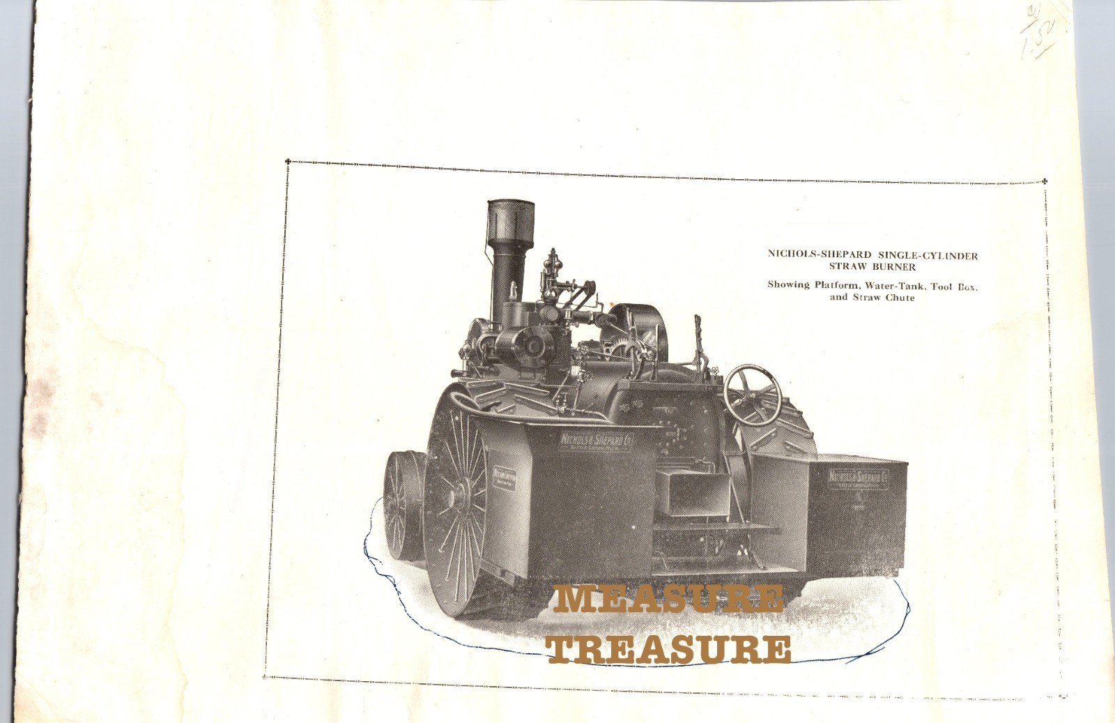 C.1900 BATTLE CREEK, MI NICHOLS SHEPARD SINGLE CYLINDER STRAW BURNER PRINT F37