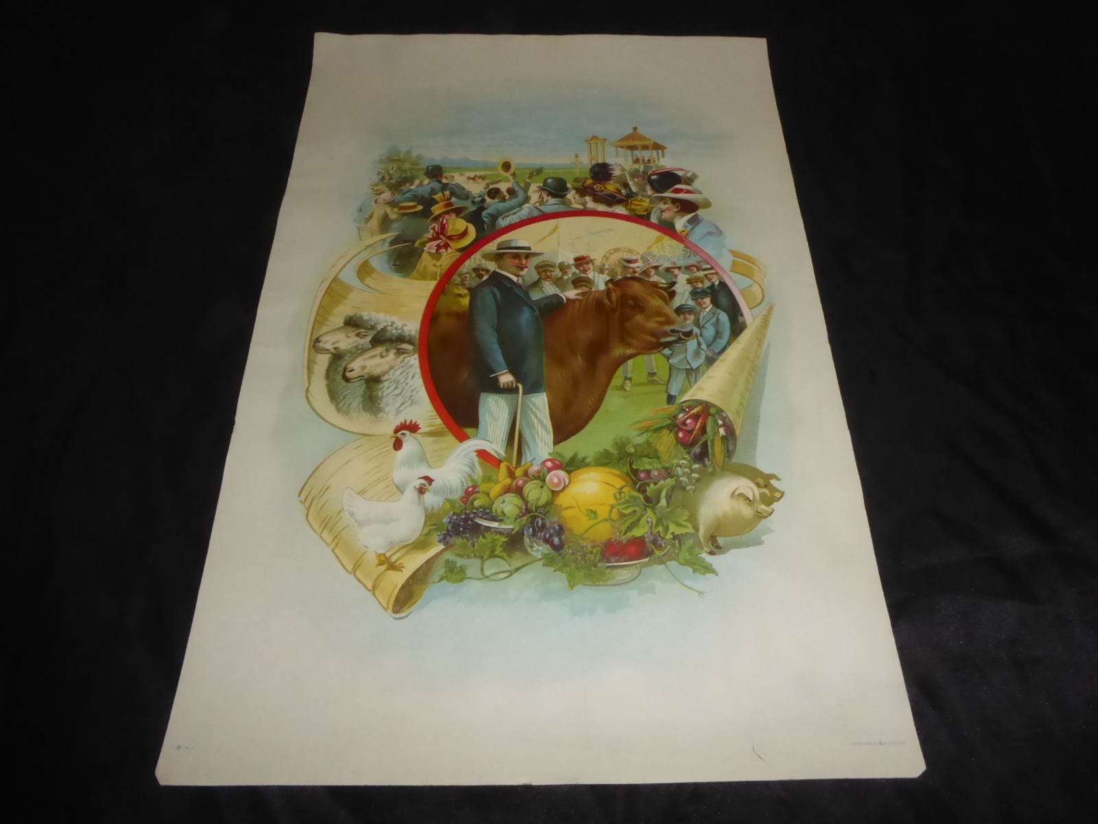 ORIGINAL ANTIQUE 1900 STONE LITHO HAYES STATE FAIR LIVESTOCK HORSE RACING POSTER