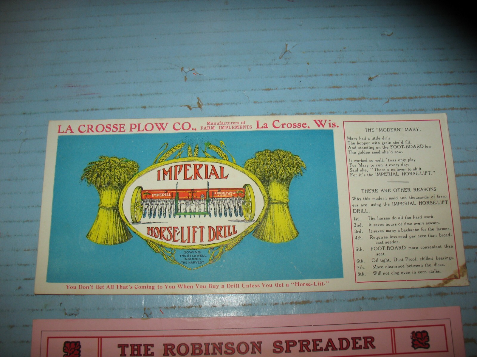 2 Vtg Farm Implement Advertising Pamphlets Imperial Drill & Robinson Spreader